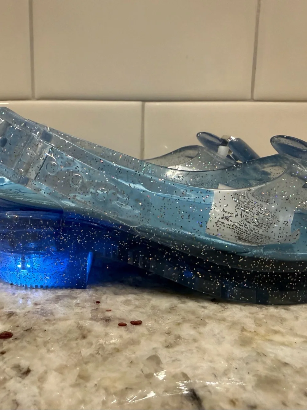 Cinderella Girls' Sparkle Jelly Slingback Light Up Shoes with Gem Bow - NWOT